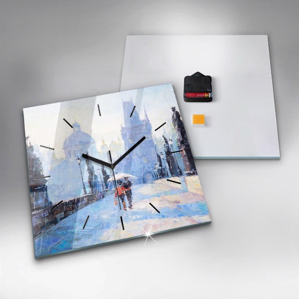 Square wall clock Oil art