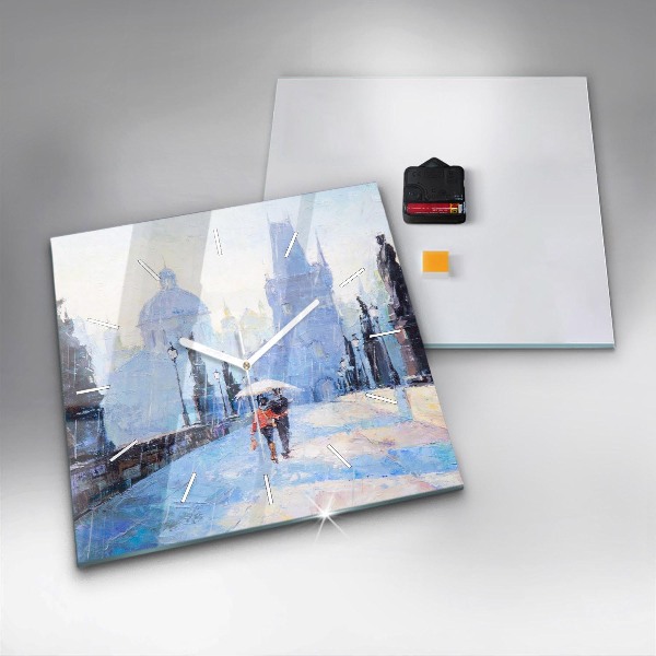 Square wall clock Oil art