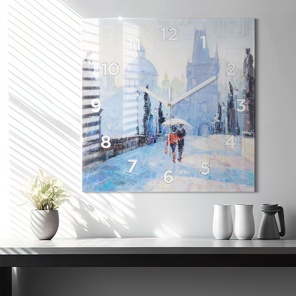 Square wall clock Oil art
