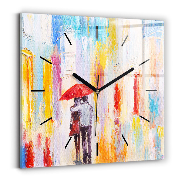Square wall clock Couple in the rain