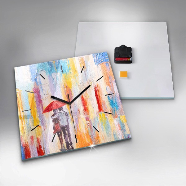 Square wall clock Couple in the rain