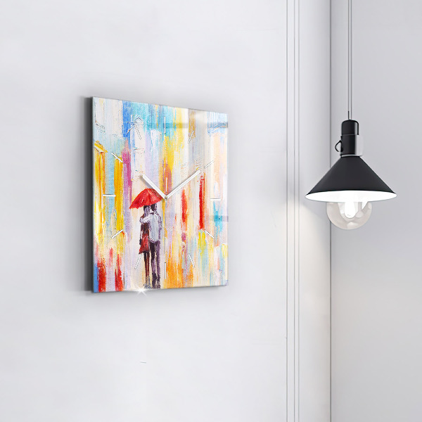 Square wall clock Couple in the rain