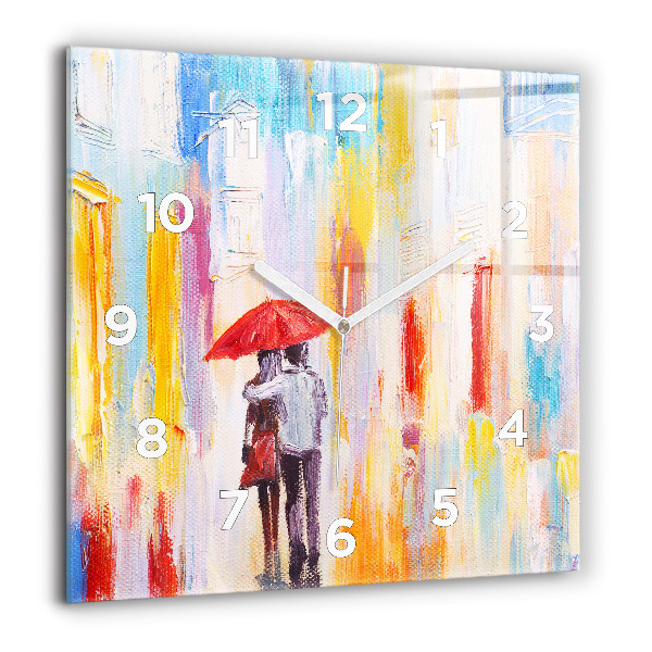 Square wall clock Couple in the rain