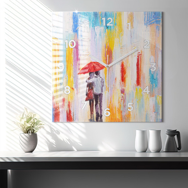 Square wall clock Couple in the rain