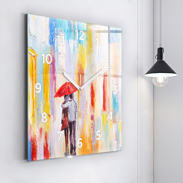 Square wall clock Couple in the rain