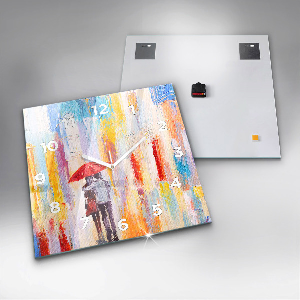 Square wall clock Couple in the rain