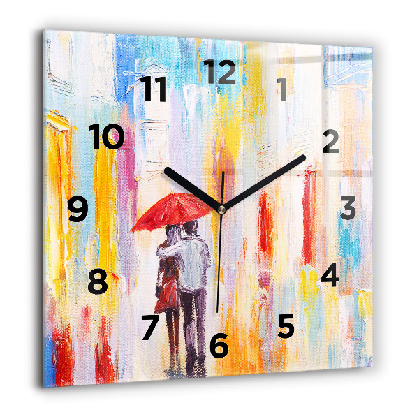 Square wall clock Couple in the rain