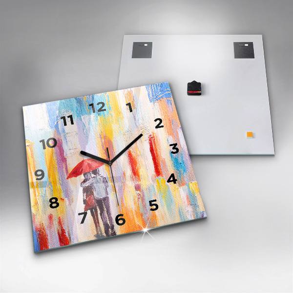 Square wall clock Couple in the rain