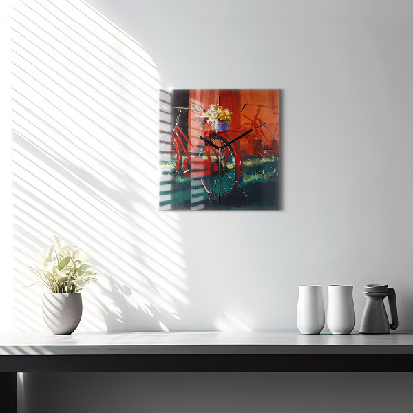 Square wall clock Painted bike