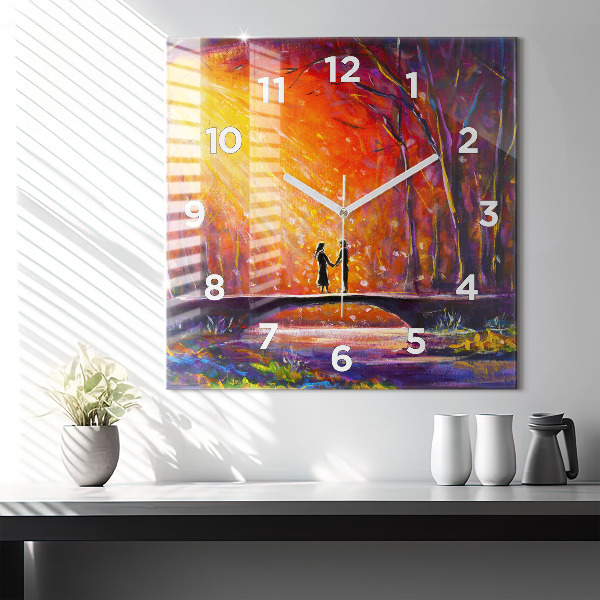 Square wall clock Couple in the forest