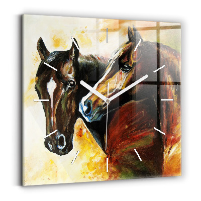 Square wall clock Two painted horses