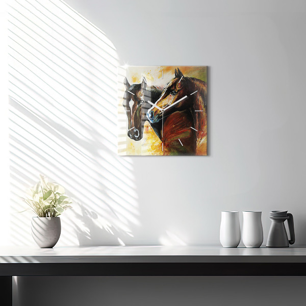 Square wall clock Two painted horses