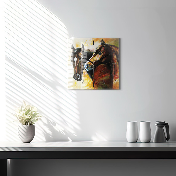 Square wall clock Two painted horses