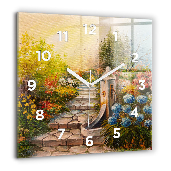 Square wall clock Oil composition in the forest