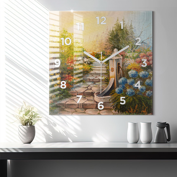 Square wall clock Oil composition in the forest