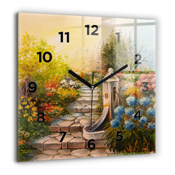 Square wall clock Oil composition in the forest
