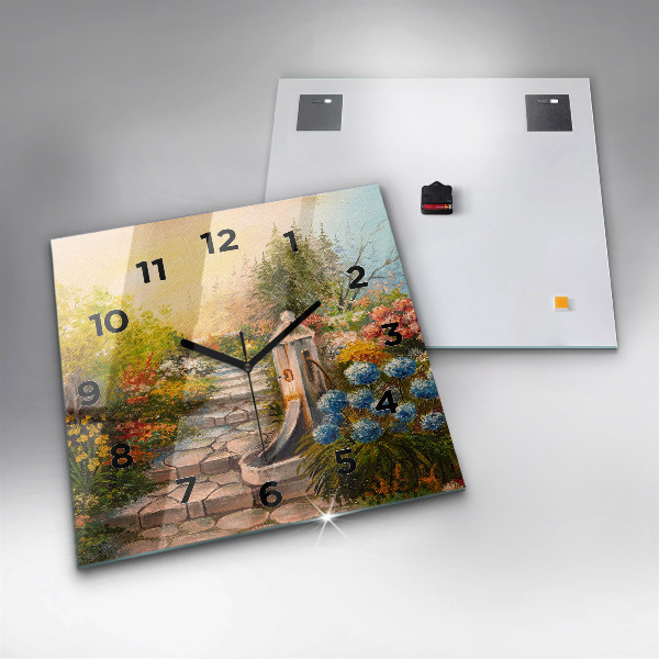 Square wall clock Oil composition in the forest