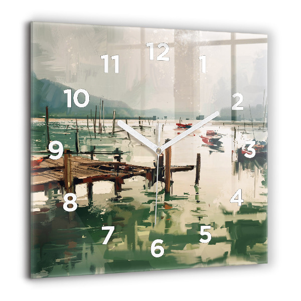 Square wall clock Fishing boats in the port