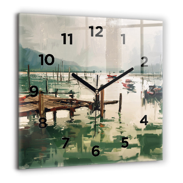 Square wall clock Fishing boats in the port