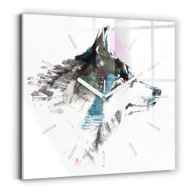 Square wall clock Painted Wolf Profile