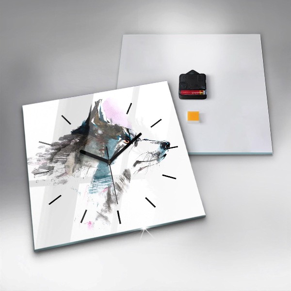 Square wall clock Painted Wolf Profile