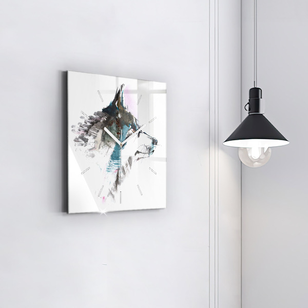 Square wall clock Painted Wolf Profile