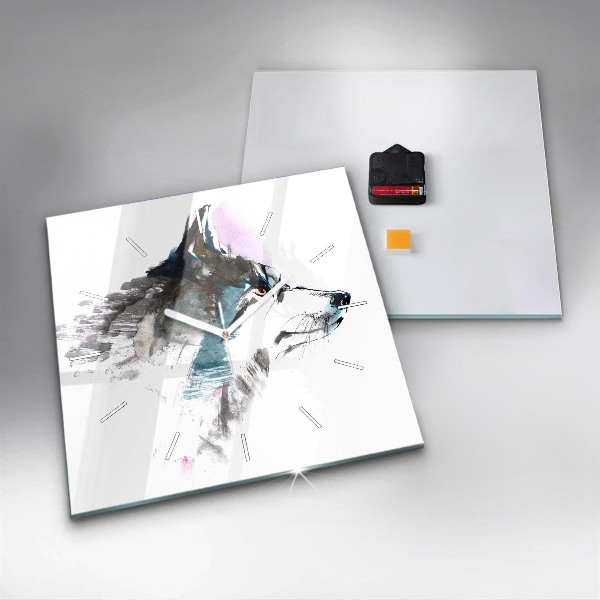 Square wall clock Painted Wolf Profile