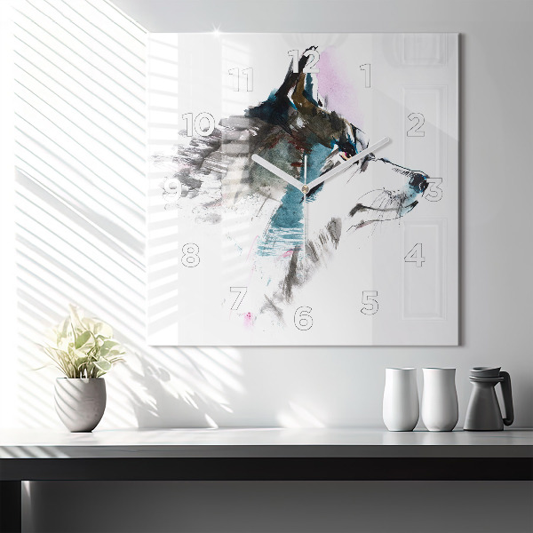 Square wall clock Painted Wolf Profile