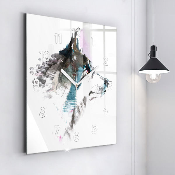 Square wall clock Painted Wolf Profile
