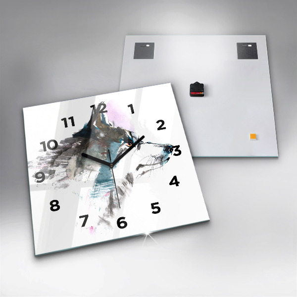 Square wall clock Painted Wolf Profile