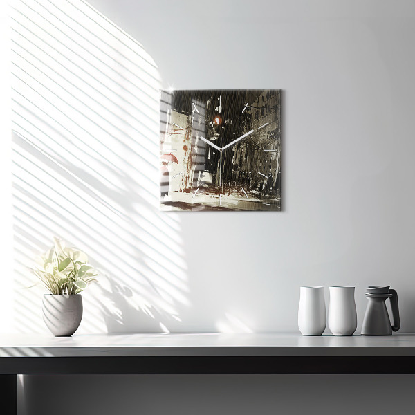 Square wall clock Woman on a rainy night