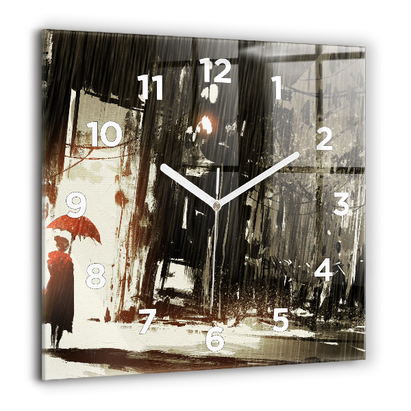Square wall clock Woman on a rainy night