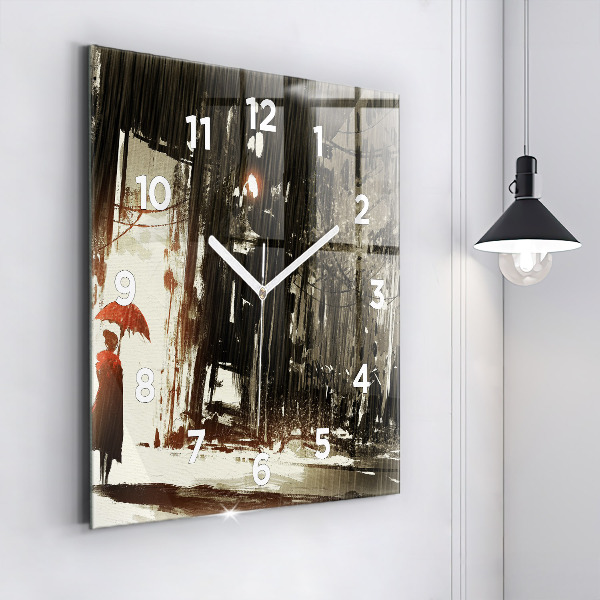 Square wall clock Woman on a rainy night