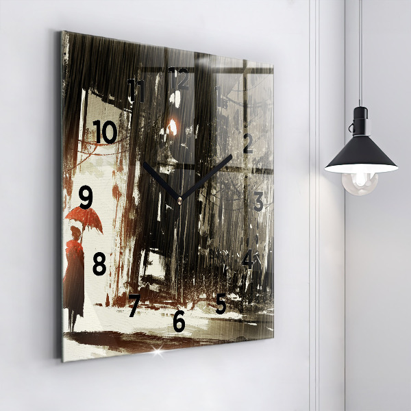 Square wall clock Woman on a rainy night