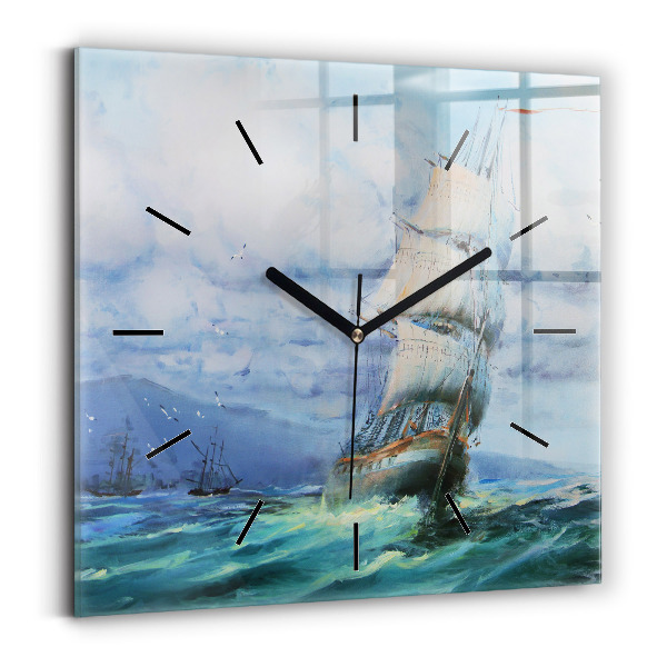 Square wall clock A ship on the water