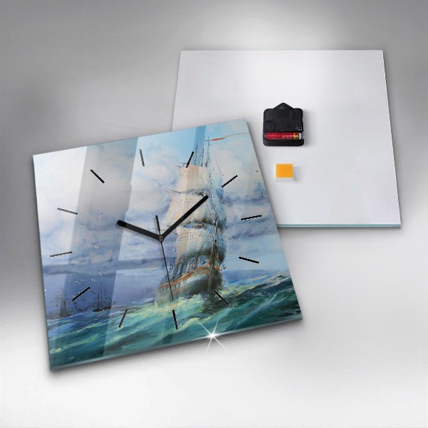 Square wall clock A ship on the water