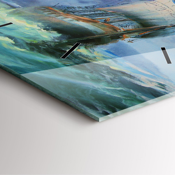 Square wall clock A ship on the water