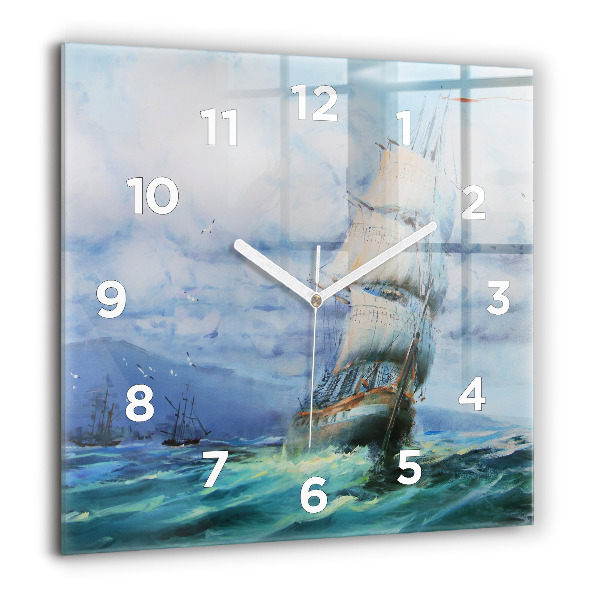 Square wall clock A ship on the water
