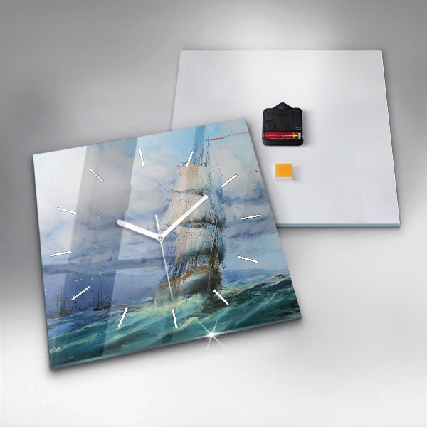Square wall clock A ship on the water
