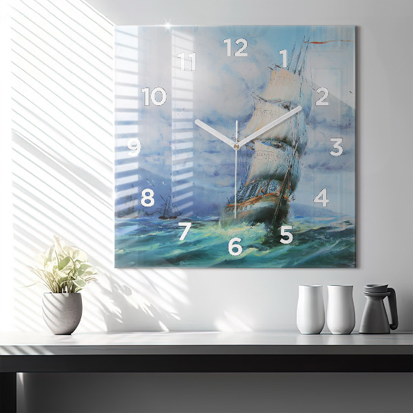 Square wall clock A ship on the water