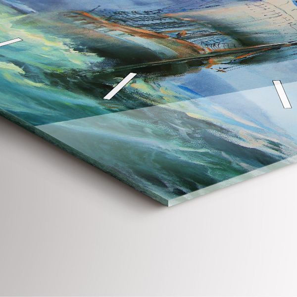 Square wall clock A ship on the water