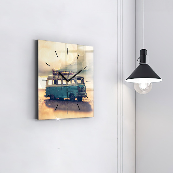 Square wall clock Camper on the beach