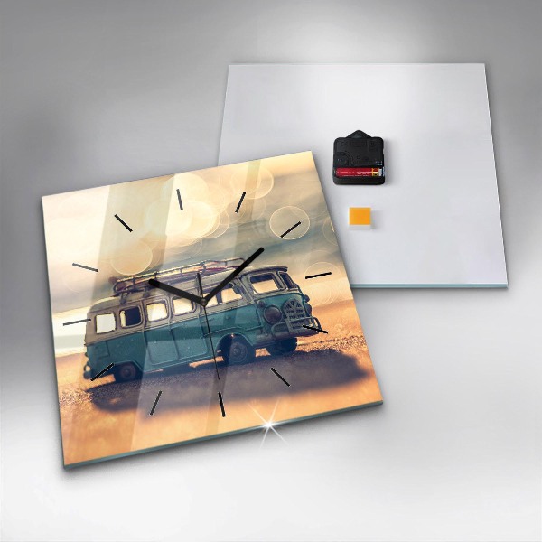 Square wall clock Camper on the beach