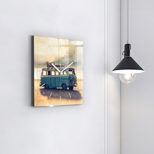 Square wall clock Camper on the beach