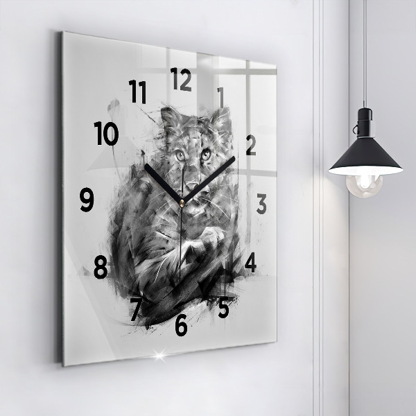Square wall clock Painted lion