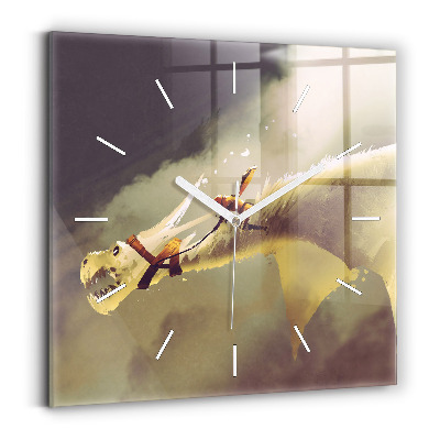 Square wall clock Dragon Rider Illustration