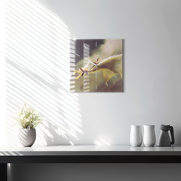 Square wall clock Dragon Rider Illustration