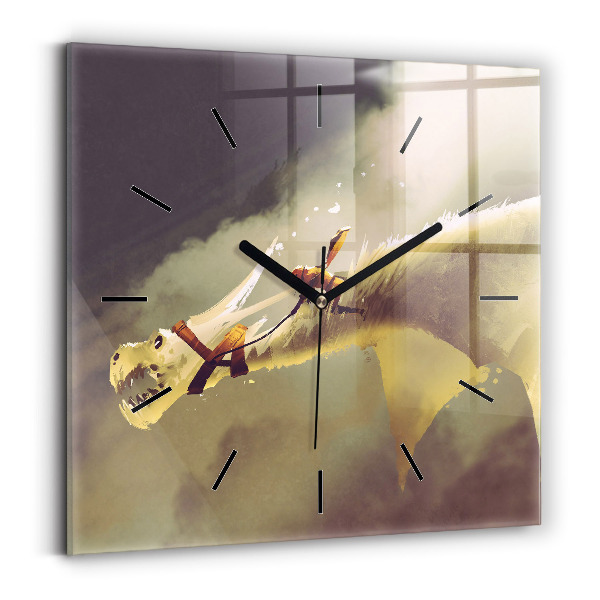 Square wall clock Dragon Rider Illustration