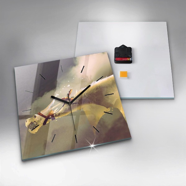 Square wall clock Dragon Rider Illustration