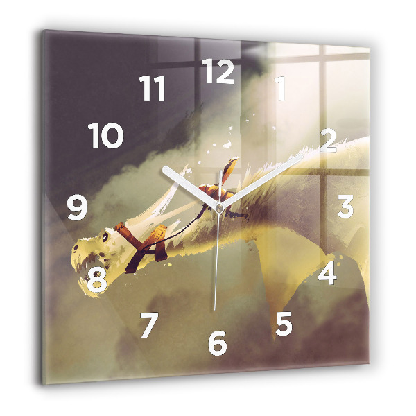 Square wall clock Dragon Rider Illustration